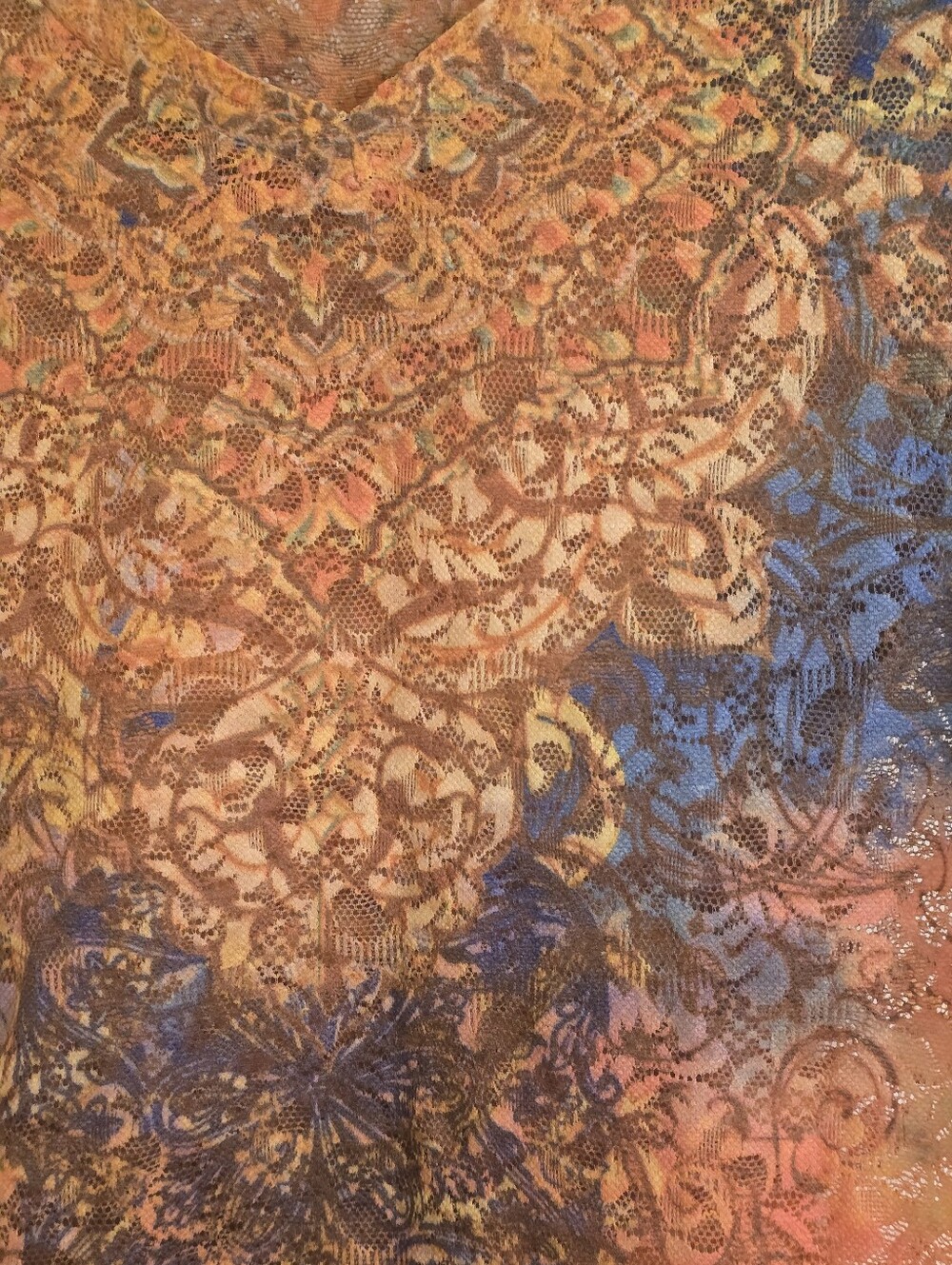 Joseph Ribkoff Blue & Orange V-Neck Printed Short Sleeve Tee Sz XS (2) - Picture 9 of 13